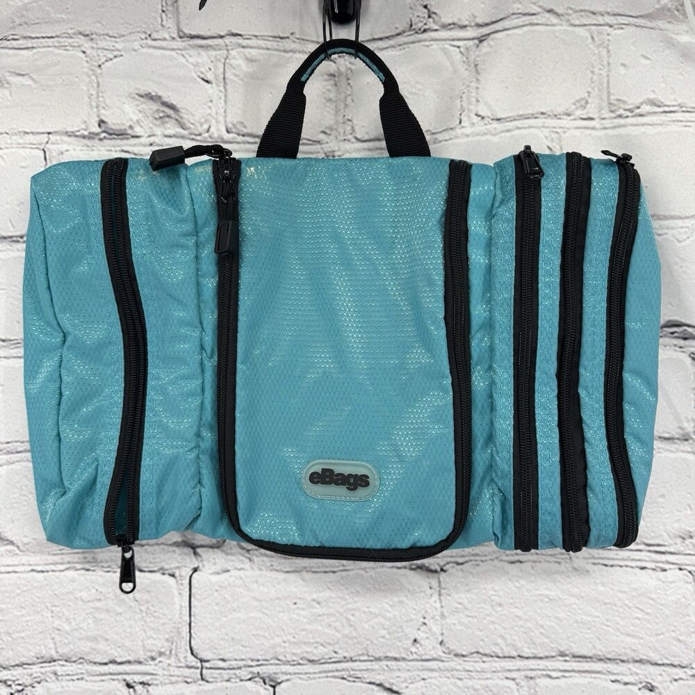eBags Pack-it-Flat Hanging Toiletry Kit Turquoise Blue Travel Organizer